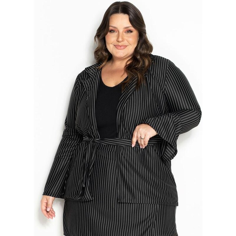 Marguerite Cardigan Xadrez Lilás com Faixa Grátis Plus Size 