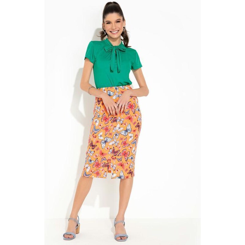 Rosalie Blusa Verde com Gola Laço Moda Evangélica 