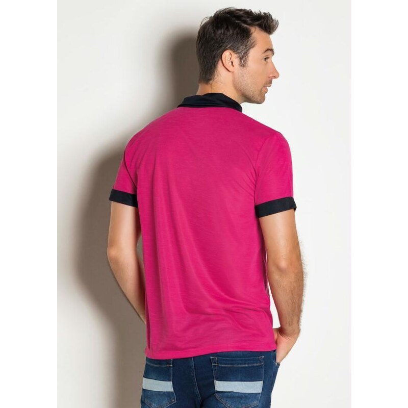 Moda Pop Camisa Polo com Degradê Frontal Rosa e Preta