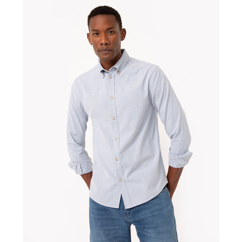 C&A camisa de algodão comfort manga longa azul médio