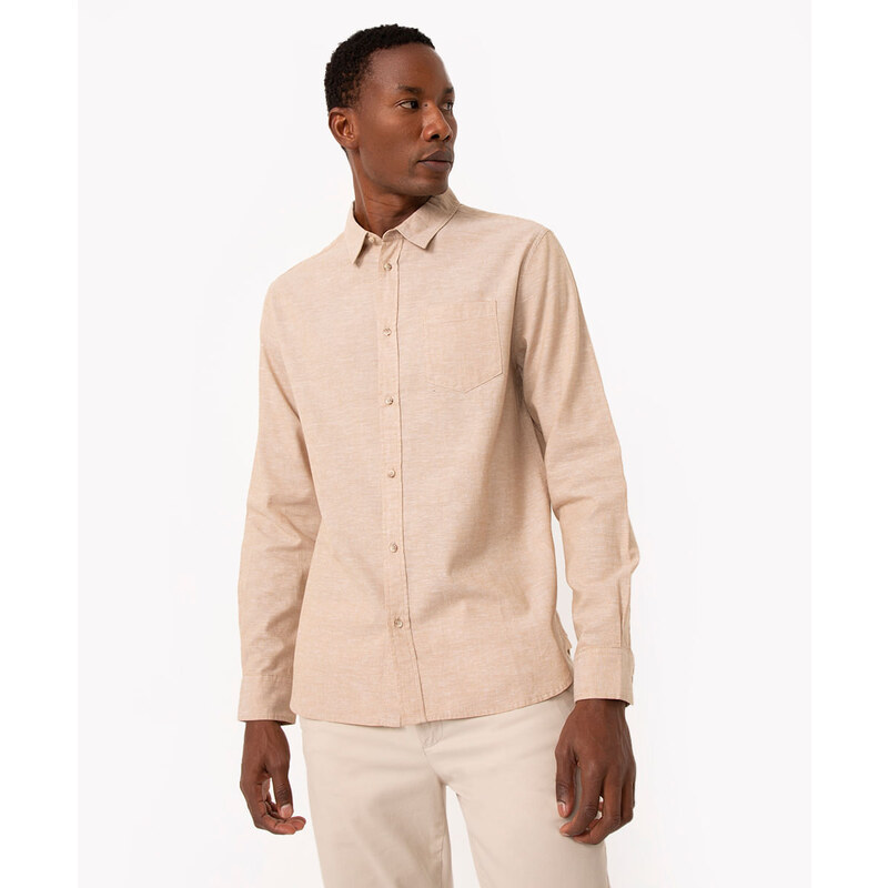 C&A camisa de algodão comfort manga longa bege