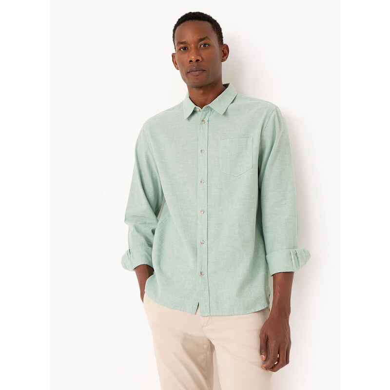 C&A camisa de algodão comfort manga longa verde médio