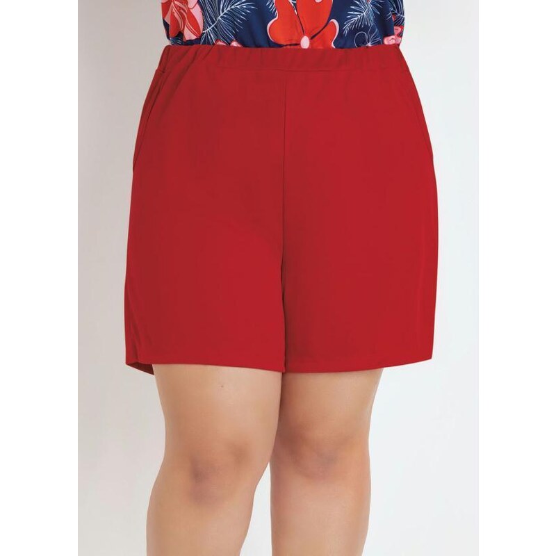 Marguerite Short Vermelho Plus Size com Bolsos Decorativos