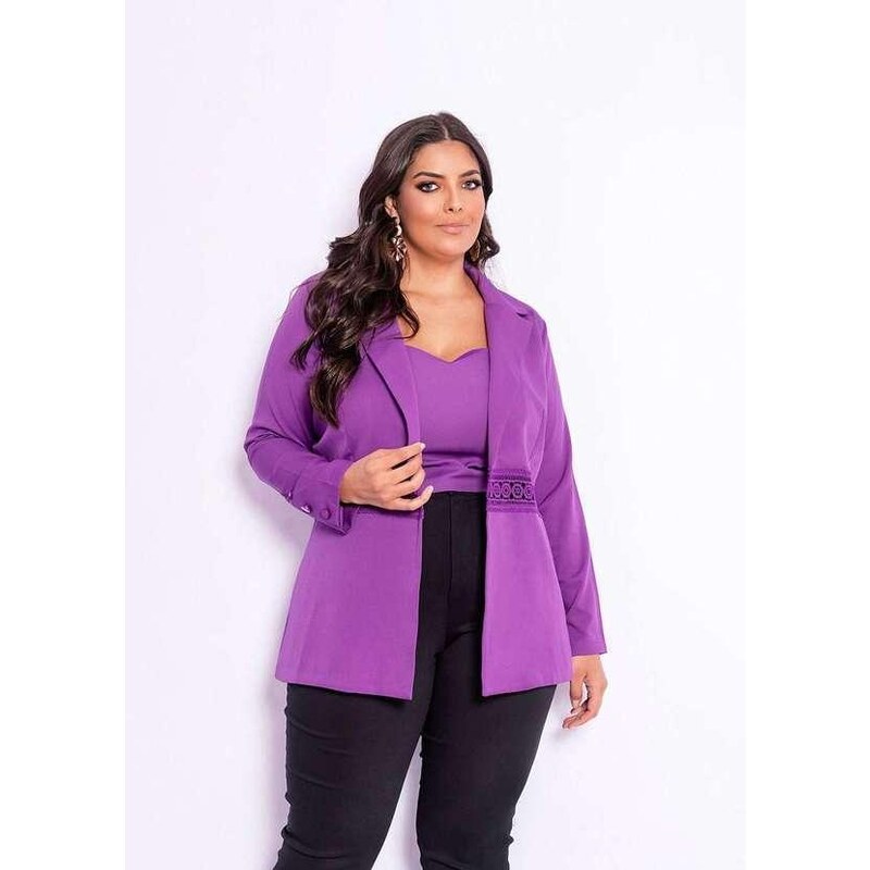 Predilects Plus Blazer Plus Size Alfaiataria e Renda Roxo 