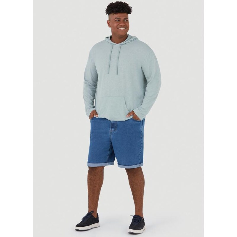 Malwee Plus Bermuda Jeans Plus Size Masculina Azul