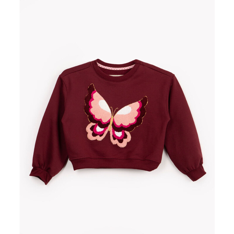 C&A blusa de moletom infantil bordado borboleta vinho