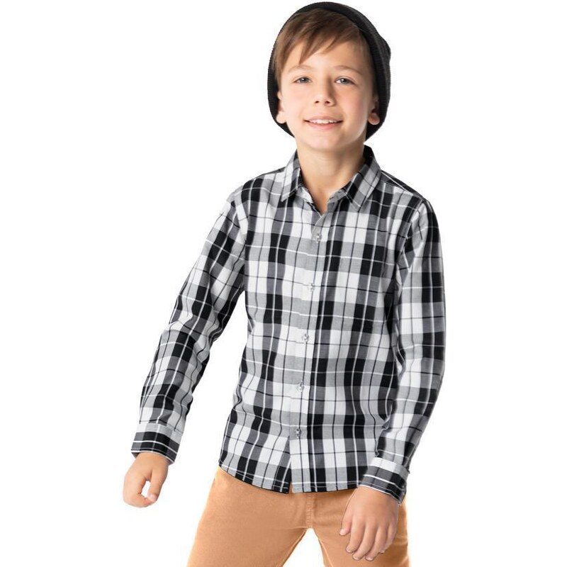 Camisa Xadrez com Camiseta e Calça Jeans Preta Infantil