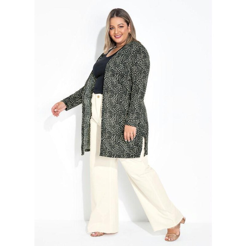 Marguerite Cardigan Xadrez Lilás com Faixa Grátis Plus Size 