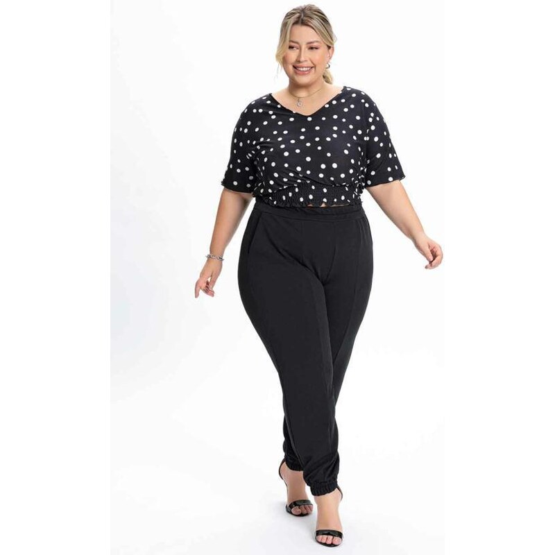 Mink Blusa Plus Size Poá com Lastex 