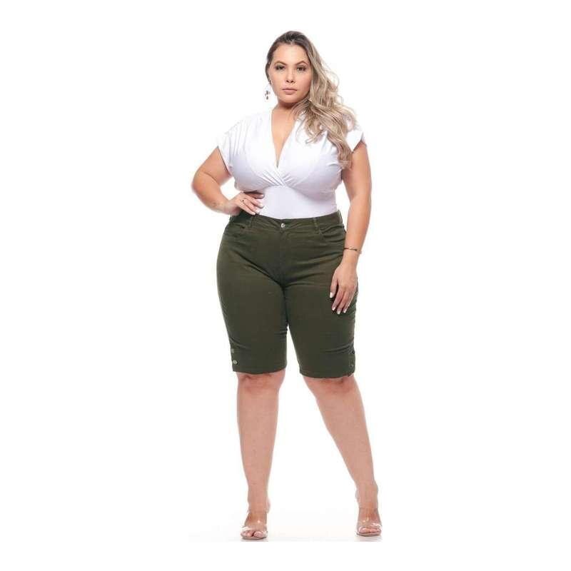 short de elástico plus size feminino jeans com elastano cós alto