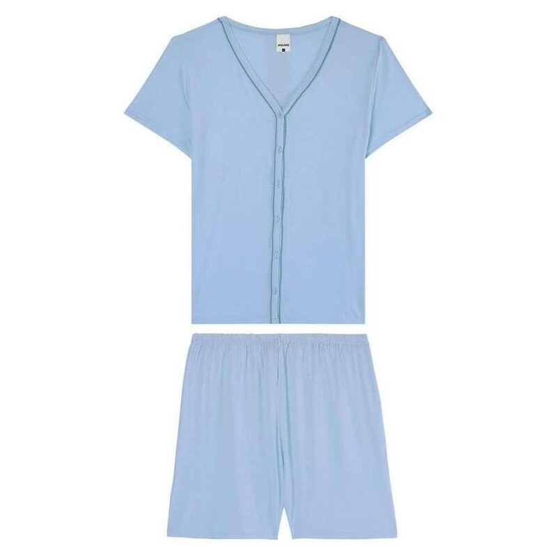 Pijama Feminino Curto com Abertura Malwee 1000085607 01808-Azul