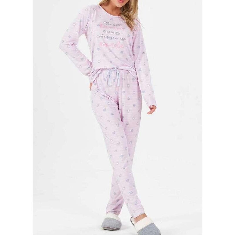 Pijama Feminino Longo Espaço Pijama 41069 Rosa-Claro