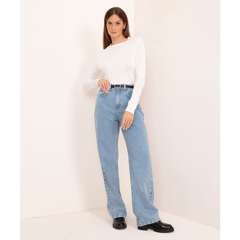 C&A calça jeans reta copenhagen cintura alta mindset azul claro