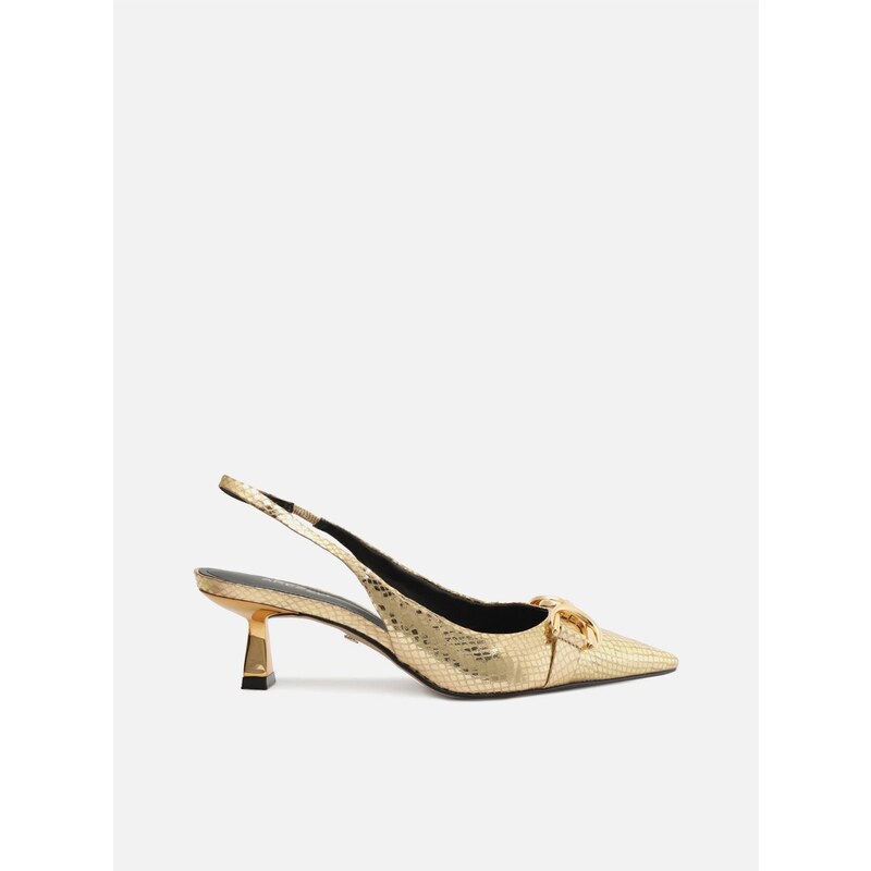 Scarpin Dourado Snake Bico Fino Slingback Brid o Arezzo GLAMI