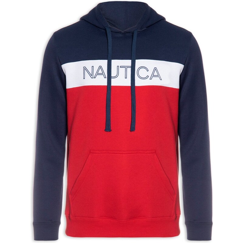 Moletom Nautica Masculino Hoodie Colorblock Sash Marinho/Vermelho 