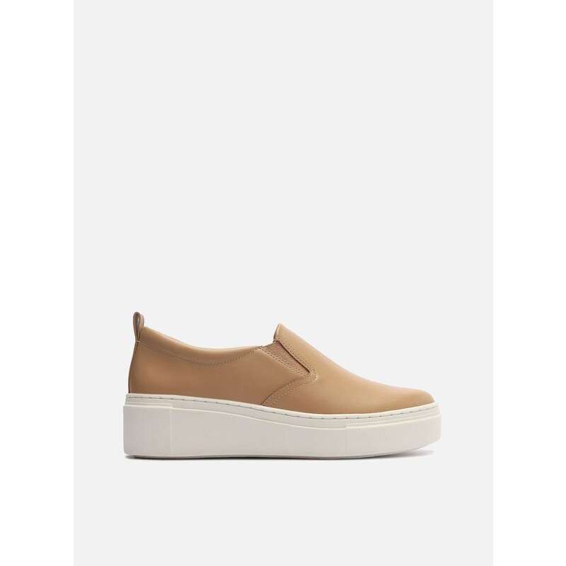 T nis Slip On Couro Flatform El stico Nude Arezzo GLAMI .br