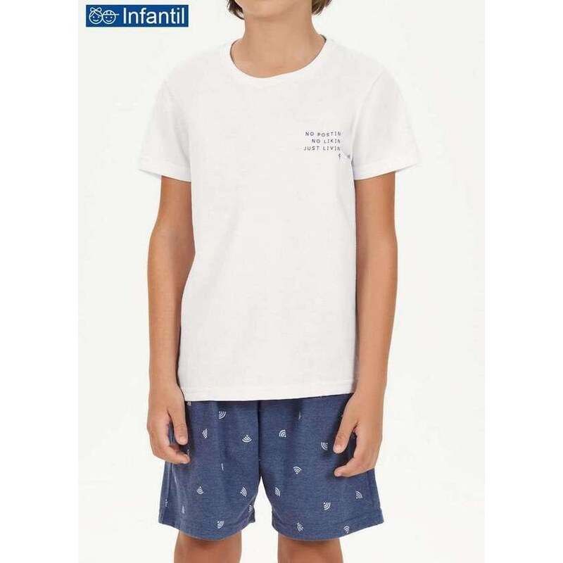 Cor Com Amor Pijama Infantil Menino Curto Kputz 66394 Branco-Azul