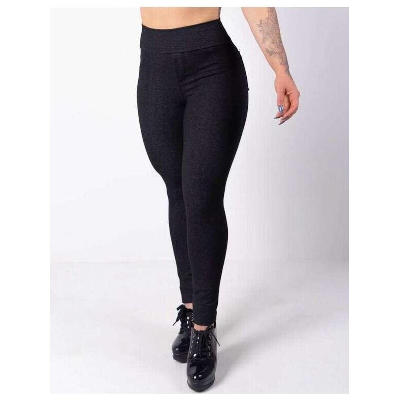 Fitmoda Calca Legging Feminina Fake Jeans com Bolsos Preto 