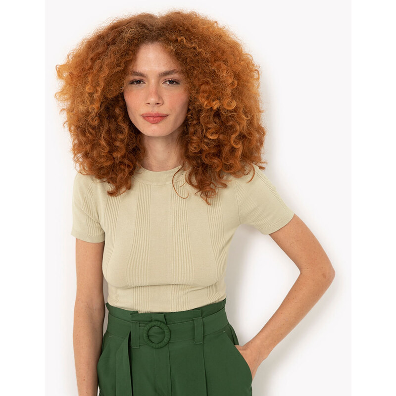C&A blusa de tricot canelado manga curta verde