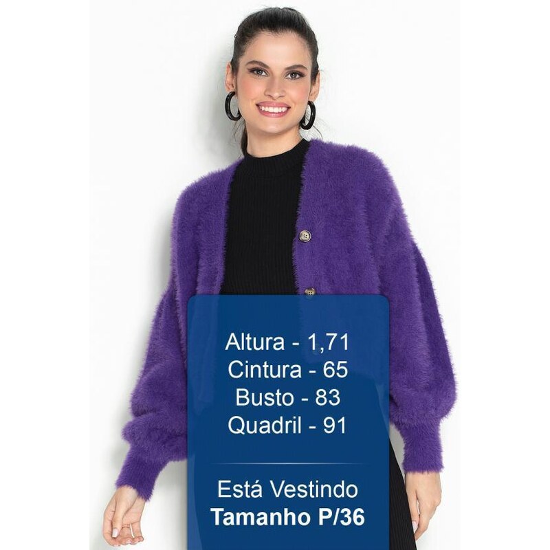 Marguerite Cardigan Xadrez Lilás com Faixa Grátis Plus Size 