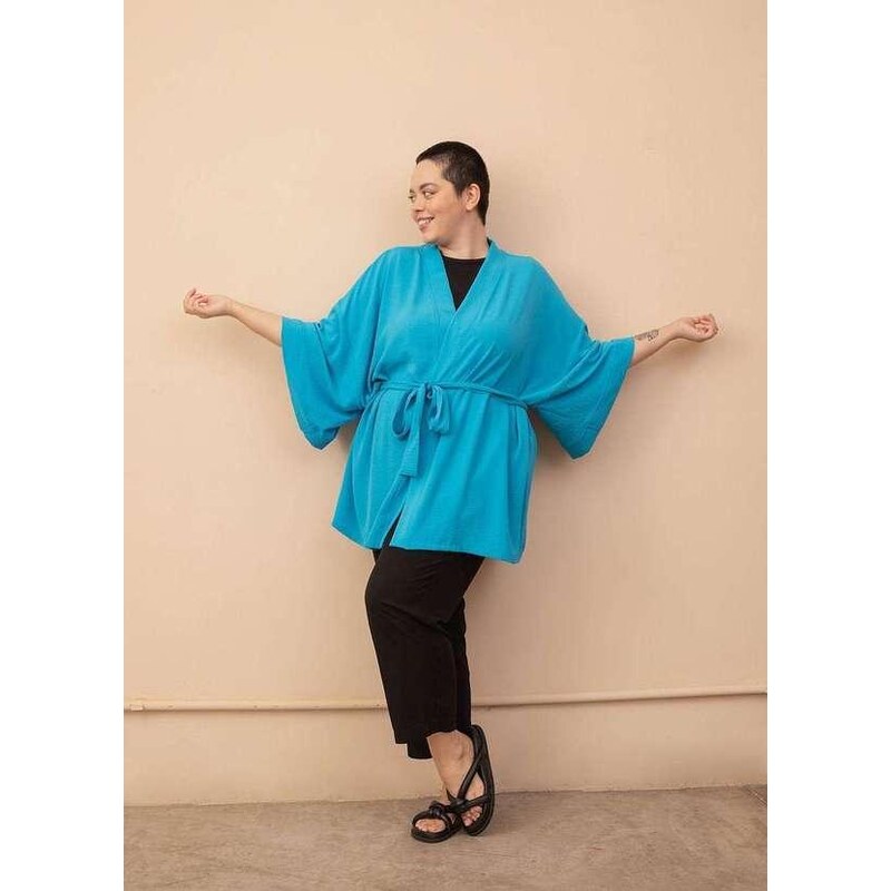 Bold Maxi Kimono Yoko Air Flow Plus Size Azul