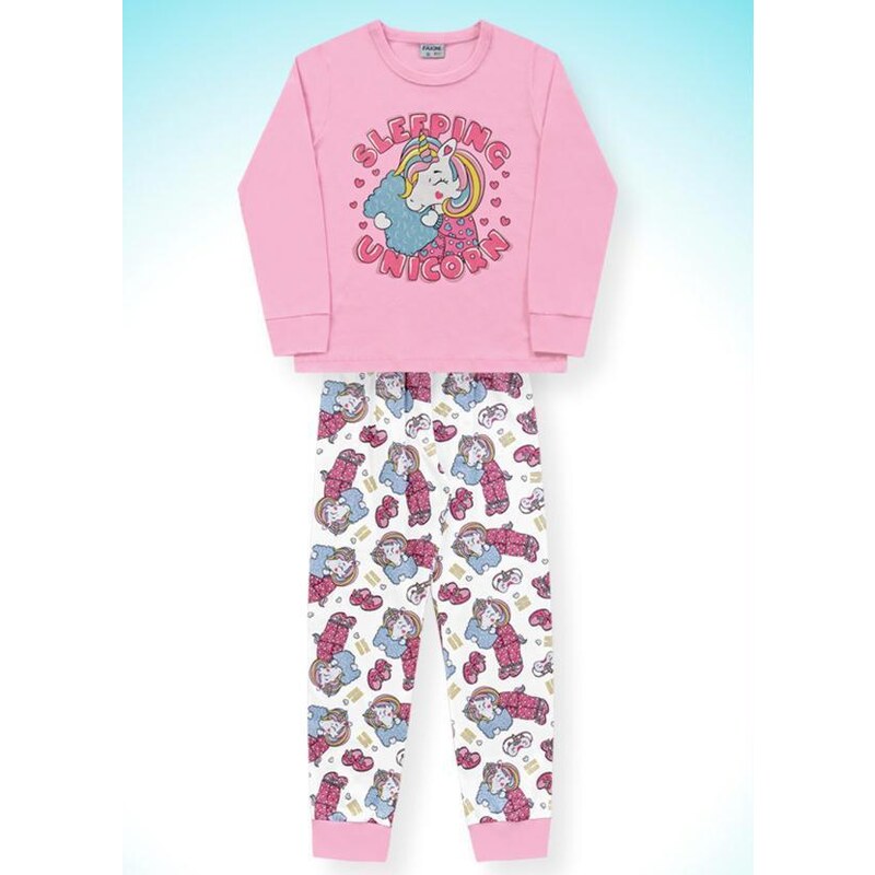 Fakini Kids Conjunto Pijama Blusa Manga Longa e Calça Rosa