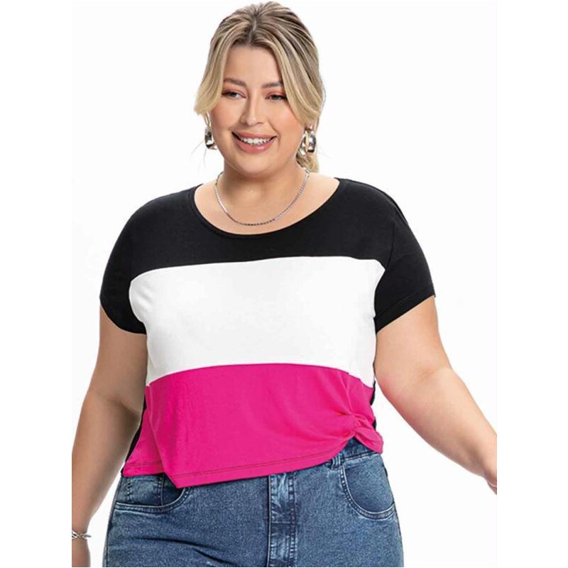 Camisa Plus Size Bicolor Branca