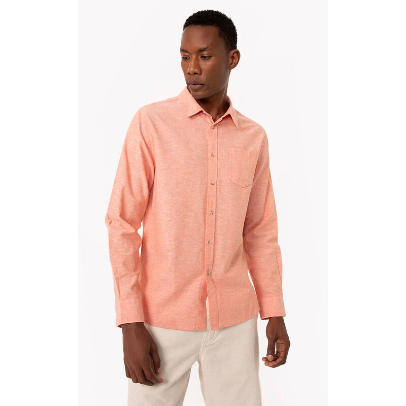 C&A camisa de algodão comfort manga longa laranja