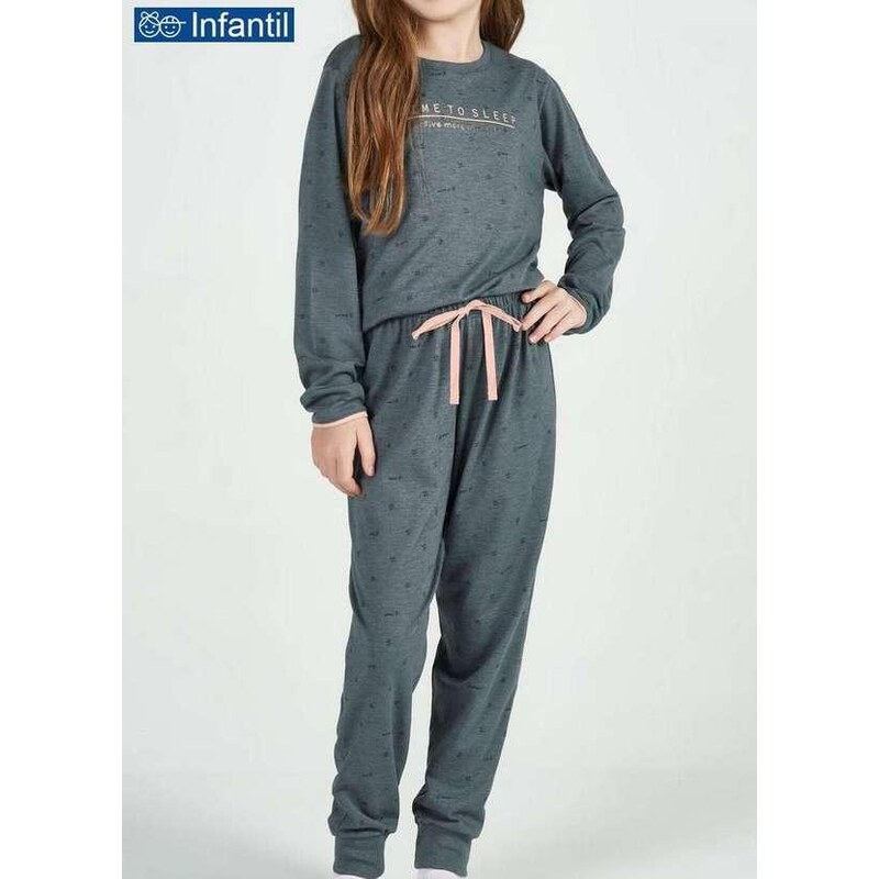 Pijama Infantil Menina Longo Cor com Amor 67550 Verde