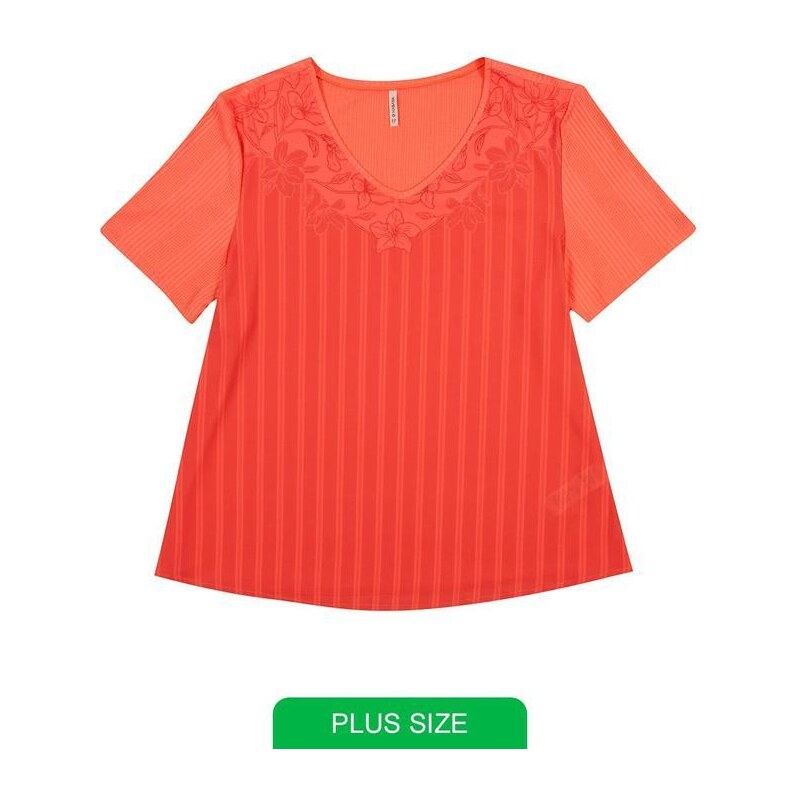 Habana Blusa Feminina Plus Size Manga Curta Laranja