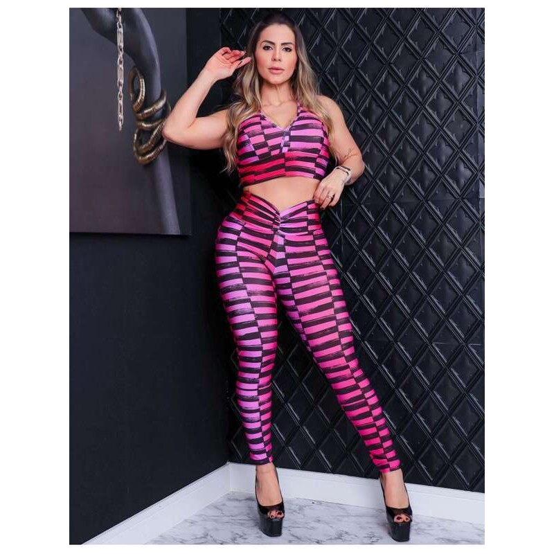 Conjunto Feminino Estampado com Calça Levanta Bumbum e Top para