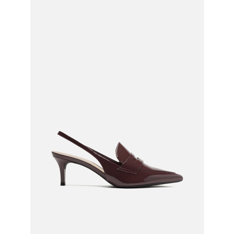 Scarpin Vinho Verniz Salto Baixo Sling Back Arezzo