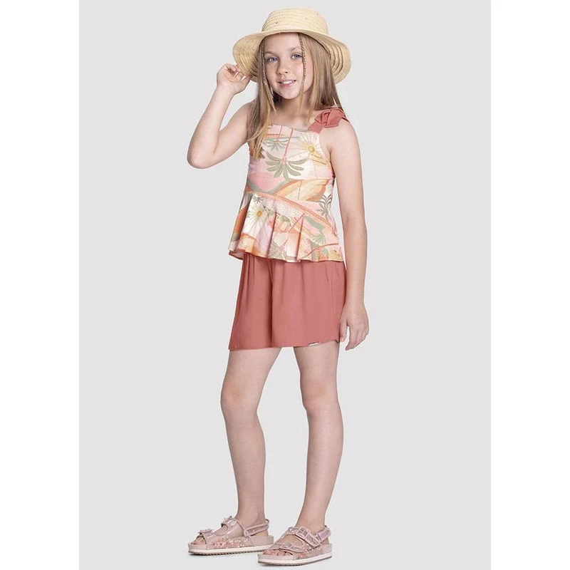 Conjunto Infantil Menina Xadrez com Textura Rosa - Alakazoo