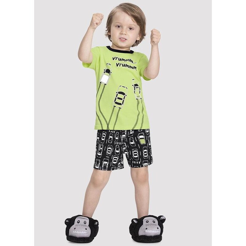 Alakazoo Pijama Infantil Menino Estampado Brilha no Escuro Verde