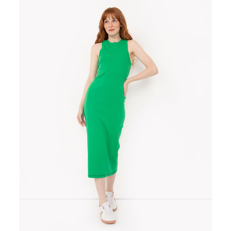 C&A vestido básico midi decote halter neck verde