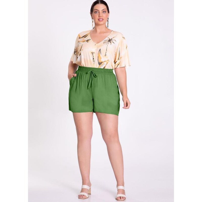 Lunender Mais Mulher Shorts em Viscose com Elástico Cós Verde