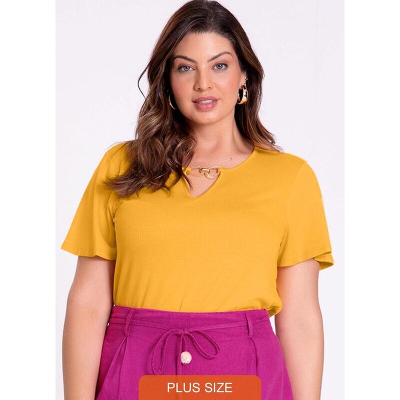T-shirt Plus Size em Malha Estampada