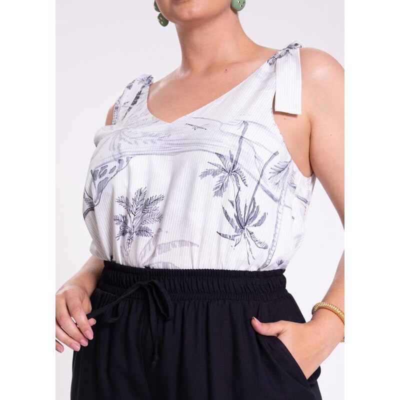 Lunender Mais Mulher Blusa Plus Size com Amarração Alças Preto