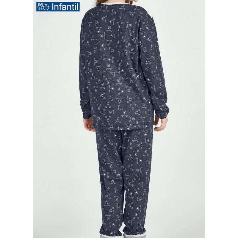 Pijama Infantil Menina Longo Cor com Amor 67562 Branco-Marinho
