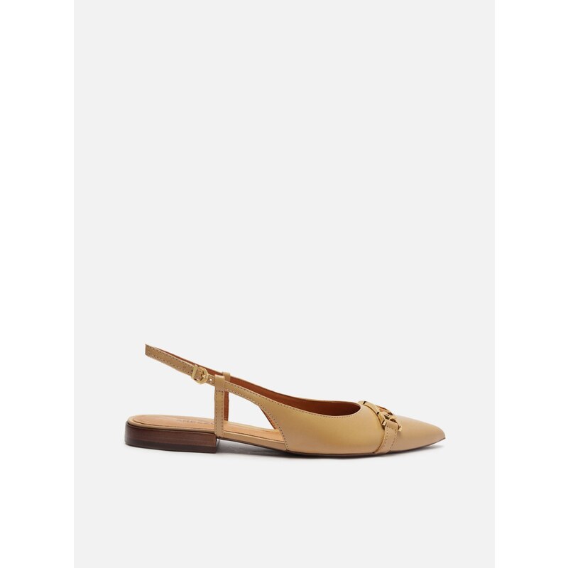 Sapatilha Nude Couro Bico Fino Slingback Metal Arezzo GLAMI .br