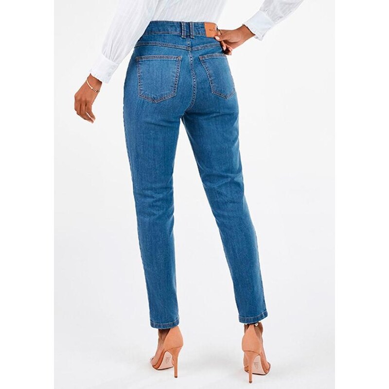 Principessa Calça Jeans Reta Cintura Média Sarita Azul 