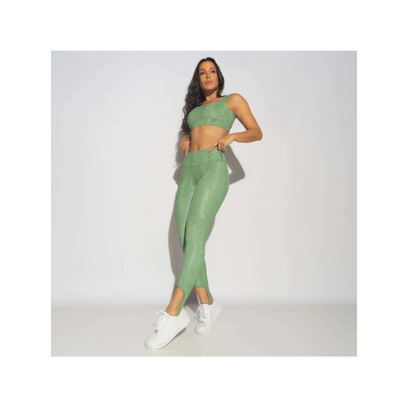 Calça Legging Fitness Snake Verde com Pezinho - Honey Be Verde / Green 