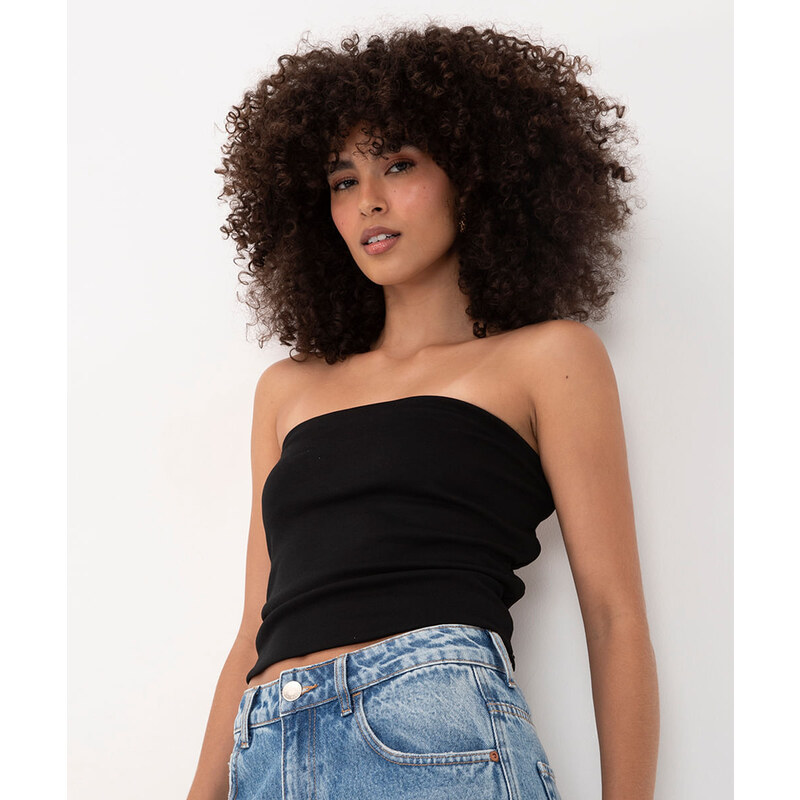 cropped corset acetinado sem alça bege - C&A