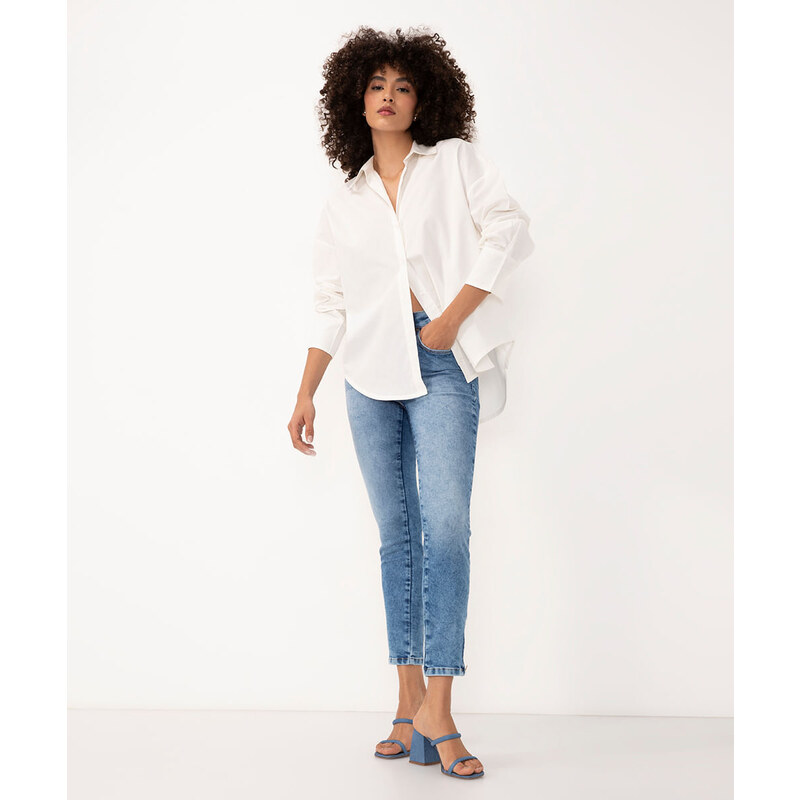 C&A calça jeans super skinny marmorizada cintura média com zíper azul claro