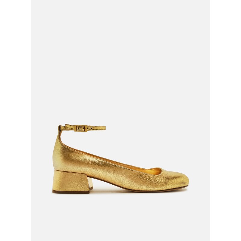 Sapato Boneca Dourado Couro Salto Bloco Fivela Arezzo GLAMI .br