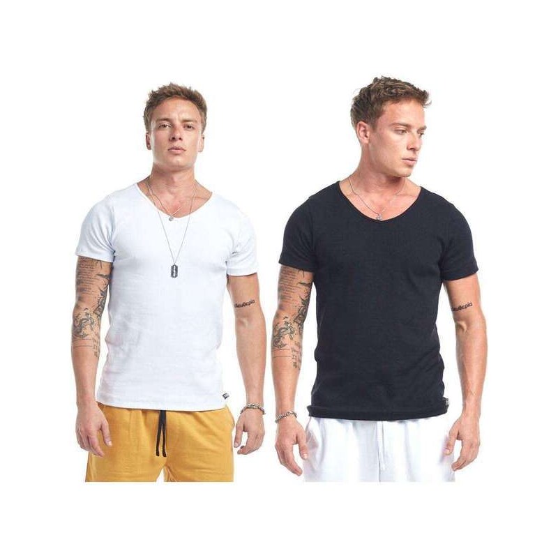 Kit 2 Camisetas Canelada Slim Brohood Masculina Branco e Preto