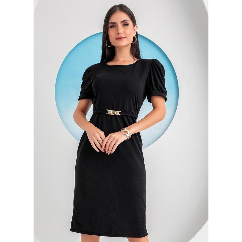 Vestido Midi Poliviscose Xadrez Preto