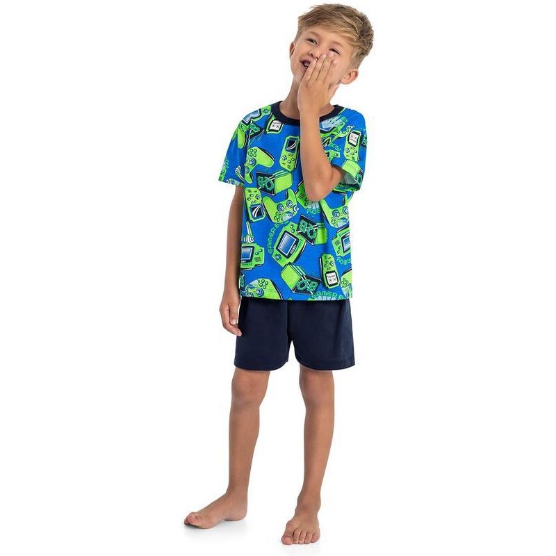 Quimby Pijama com Camiseta e Bermuda Menino Azul
