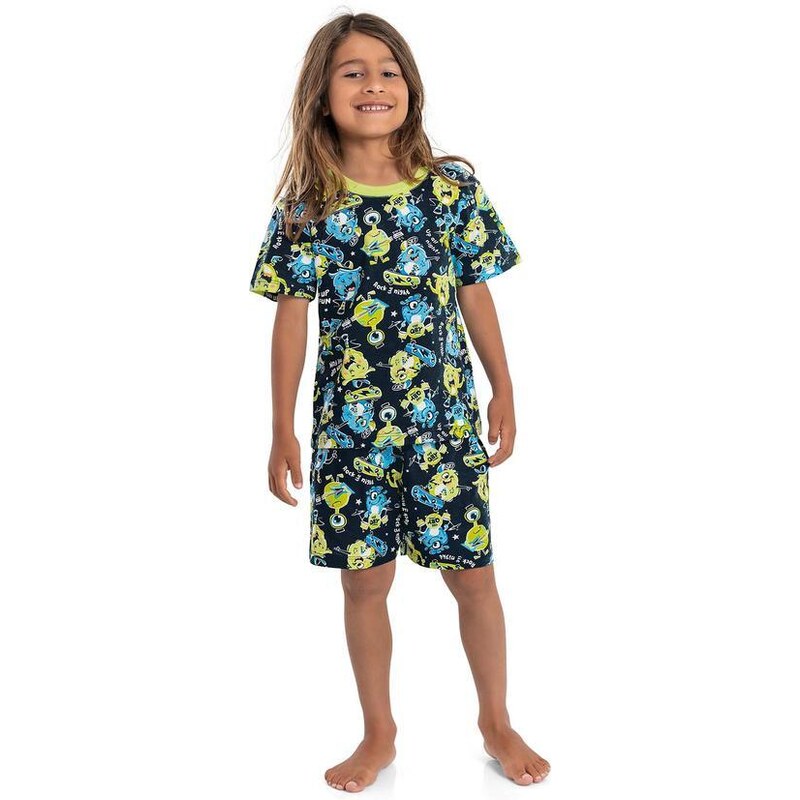 Quimby Pijama para Menino em Meia Malha Azul