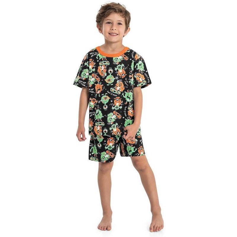 Quimby Pijama para Menino em Meia Malha Preto